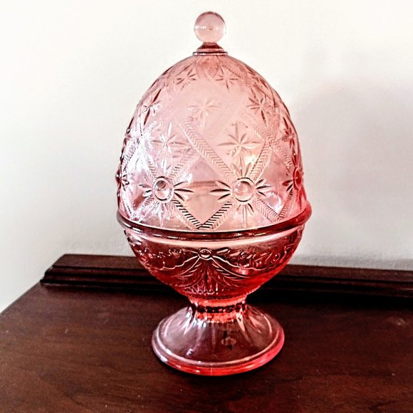 LE Smith Pink Carnival Glass ALEXANDRA Candy Dish 9.25" Excel. Vtg. Cond ~ RARE